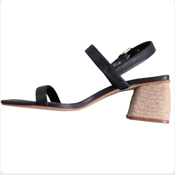 Splendid Keeva Square Toe Leather Sandals Size 10 | NEW Black Espadrille Heel - Picture 2 of 11